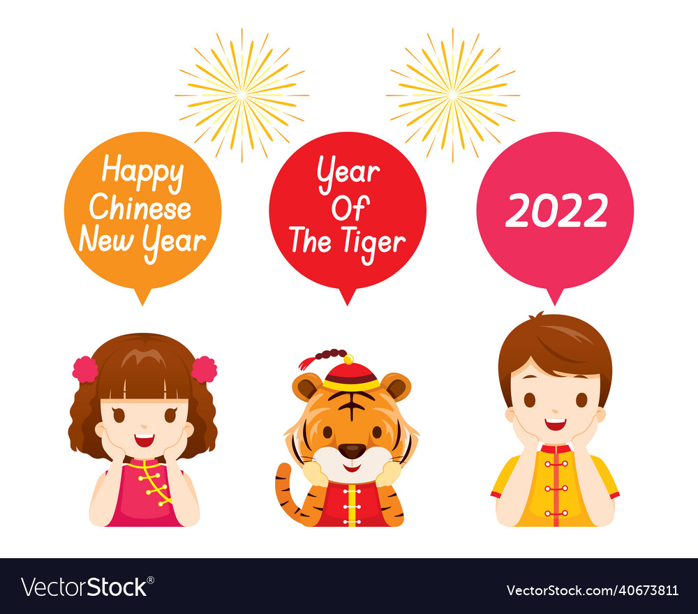 Tiger boy and girl happy on chinese new year