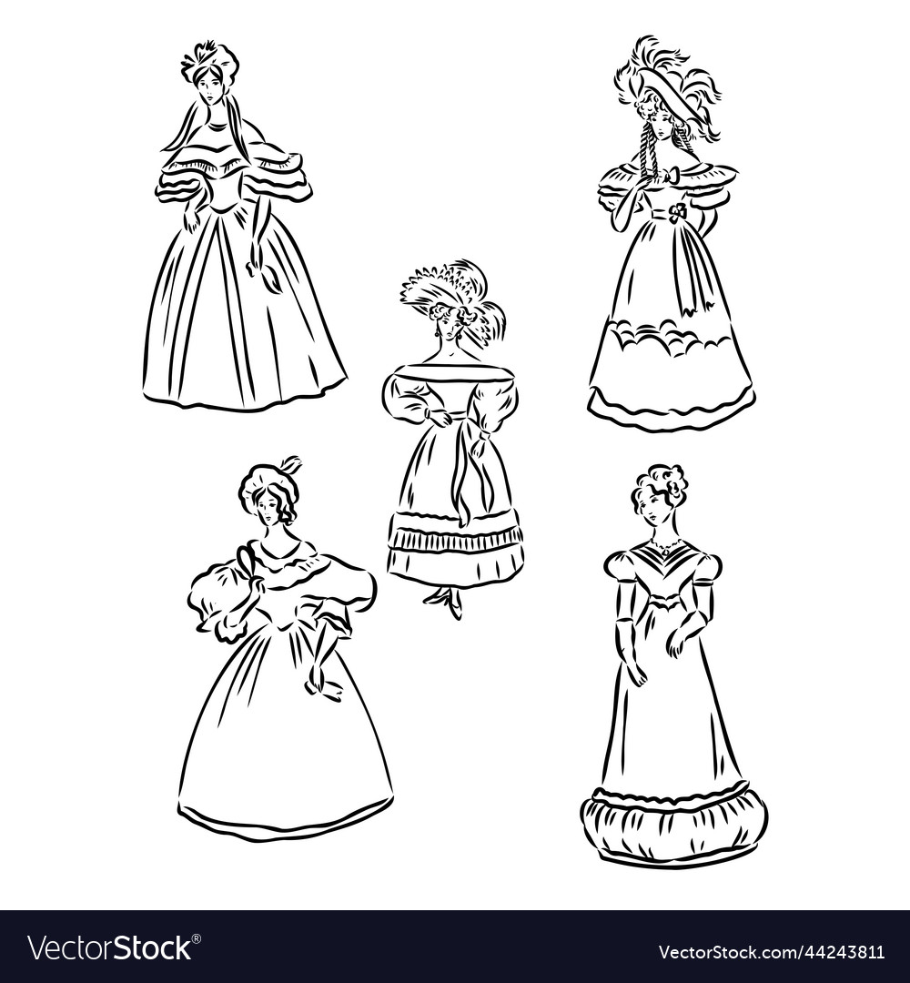 vintage-people-set-fashion-style-set-group-vector-image