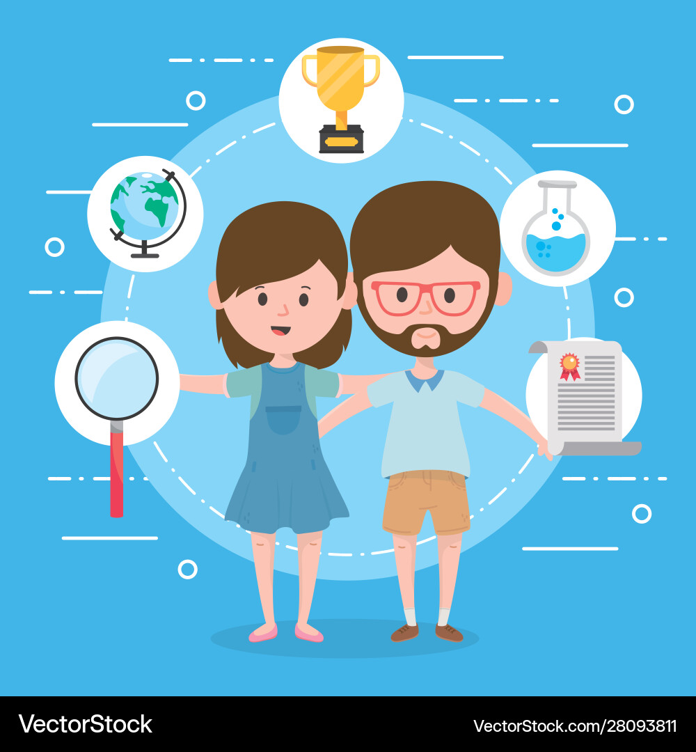 Woman and man learning online concept Royalty Free Vector