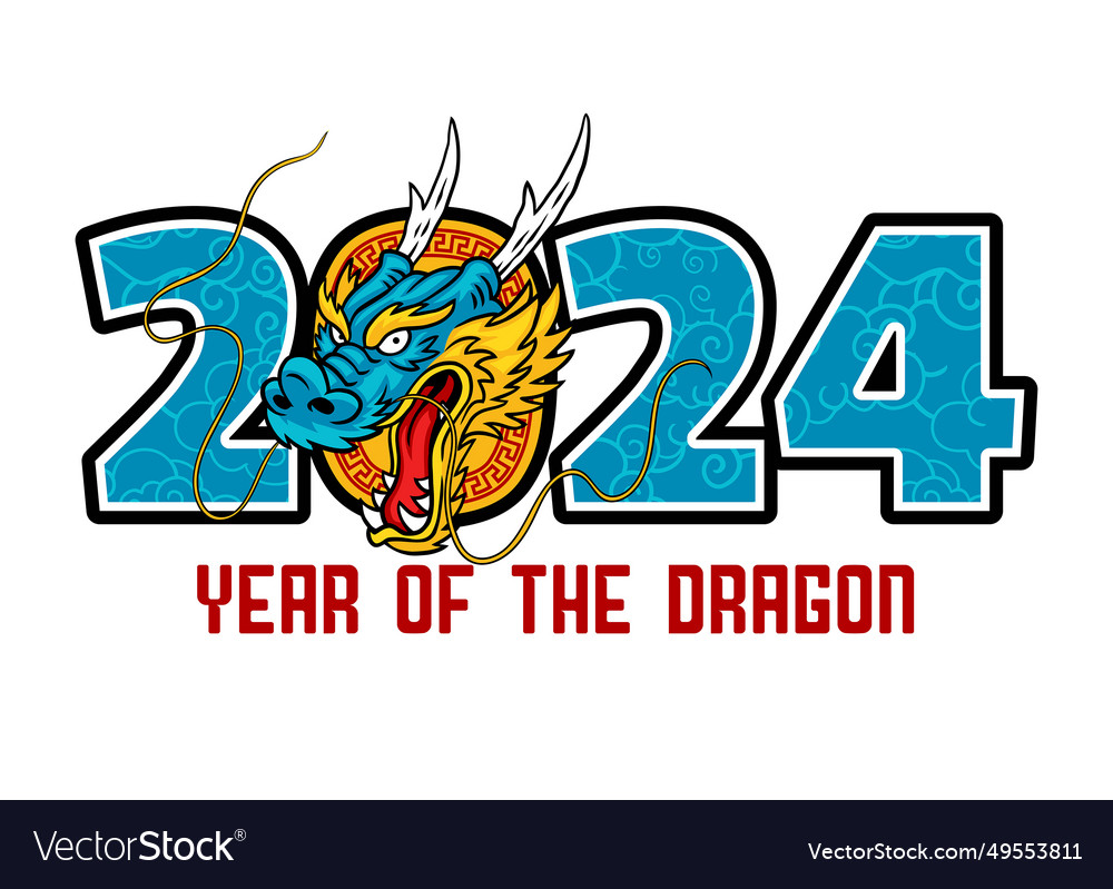 Year of the dragon 2024 banner with head Vector Image