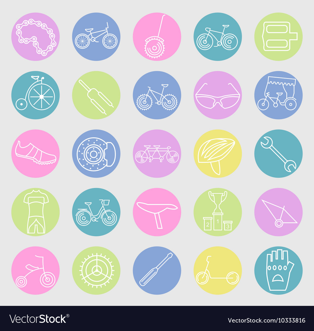 Bicycle icon set bike types linear thin de