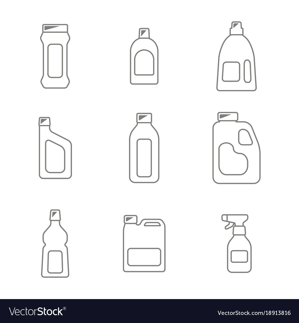 Bottles with cleaning chemical products