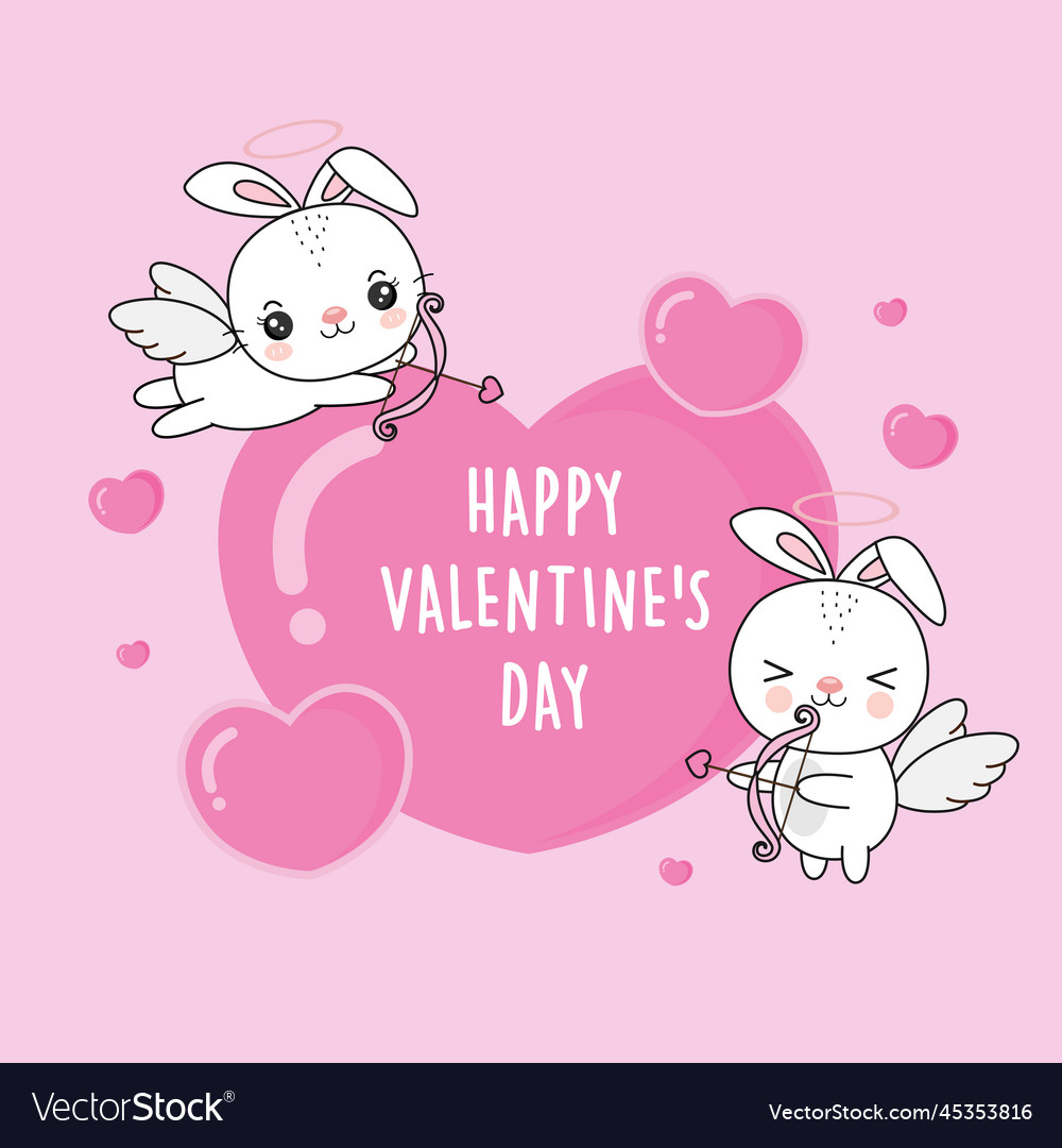 Cute couple bunny cupid shot heart for valentine