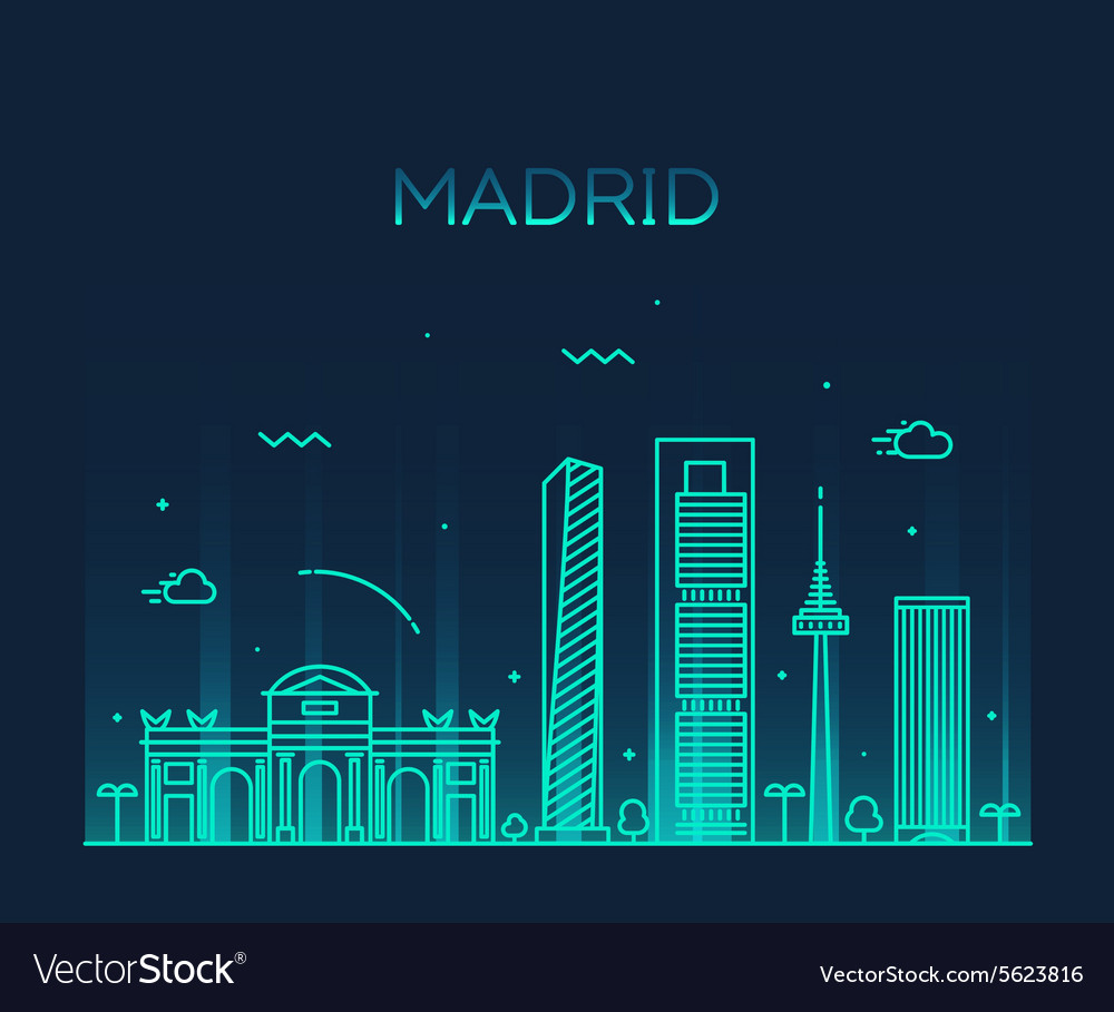 Madrid Skyline Trendy Linear Royalty Free Vector Image