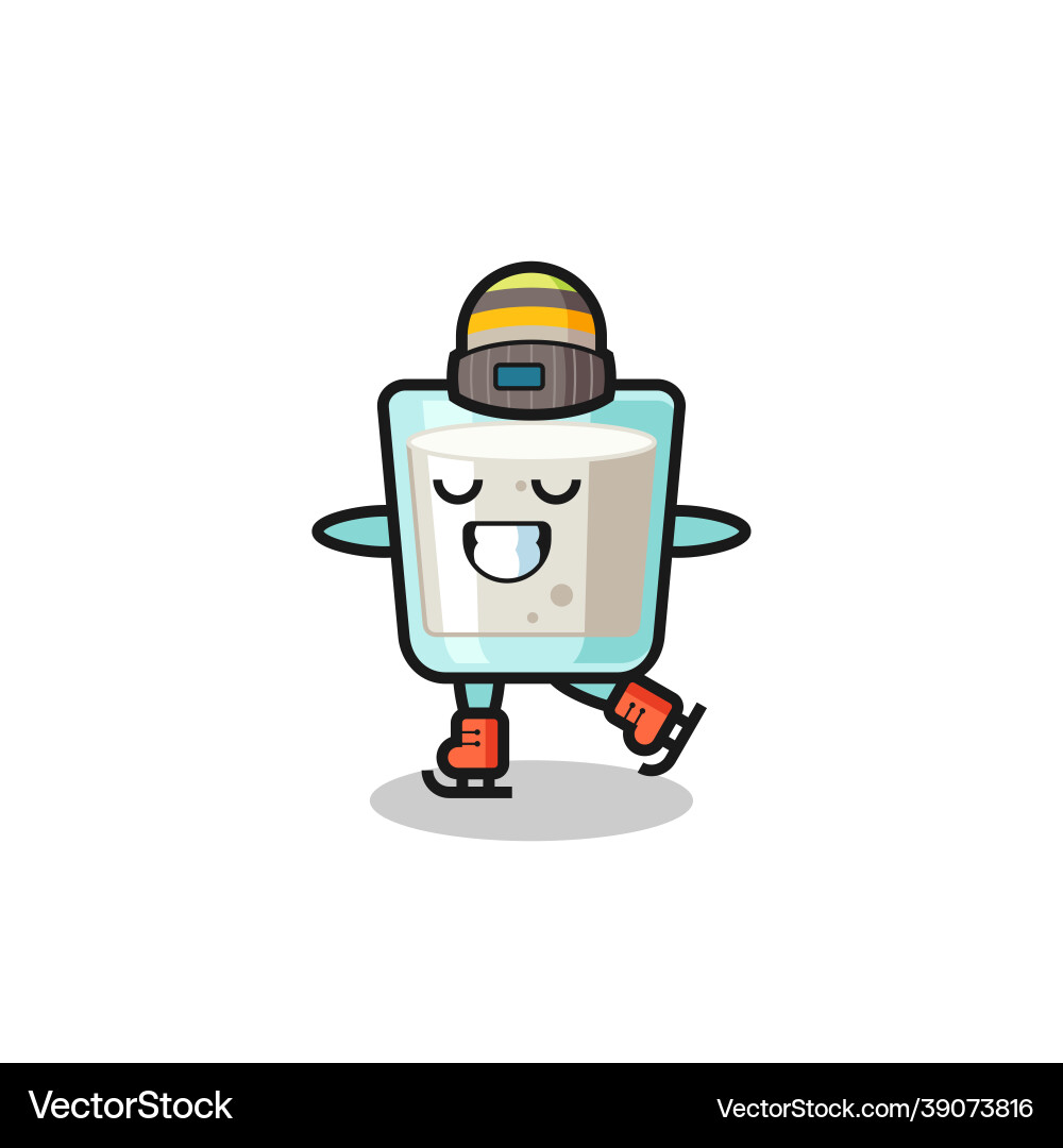 Milk cartoon as an ice skating player doing Vector Image