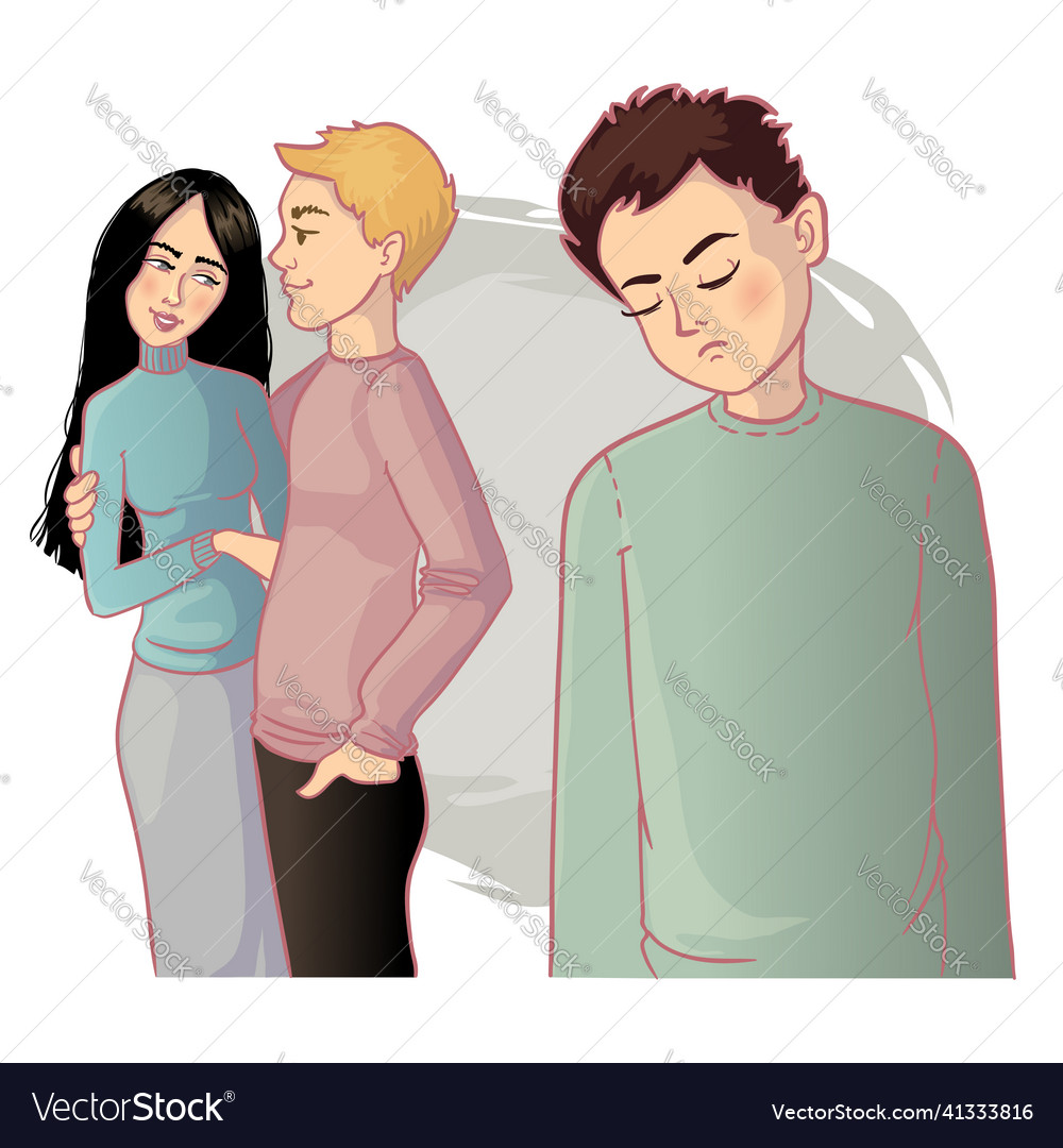 Unhappy boy and loving couple