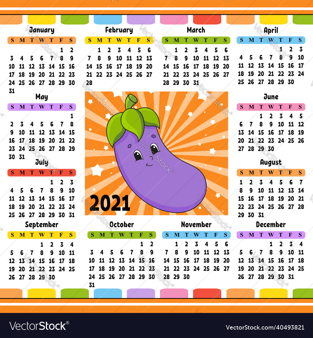 Calendar for 2021 with a cute character fun