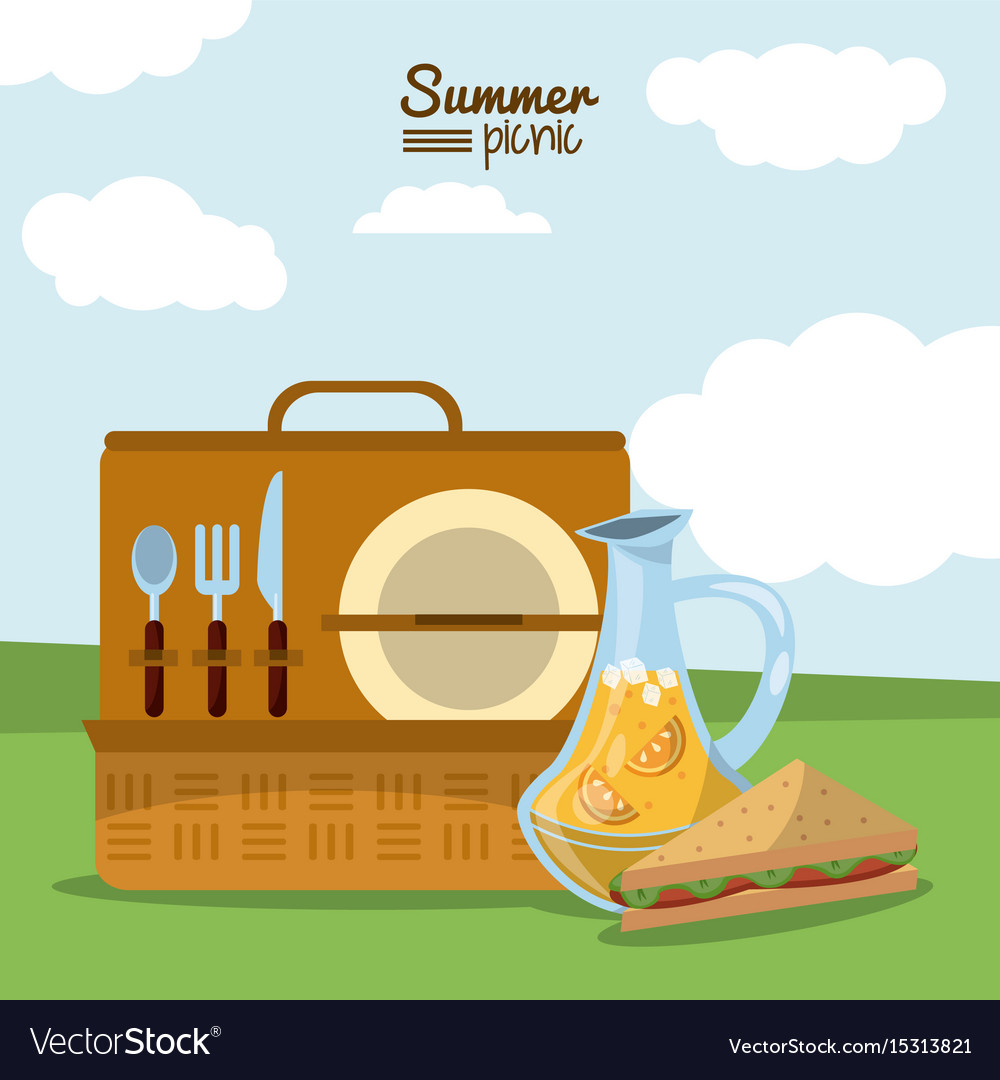 Colorful poster of summer picnic with outdoor