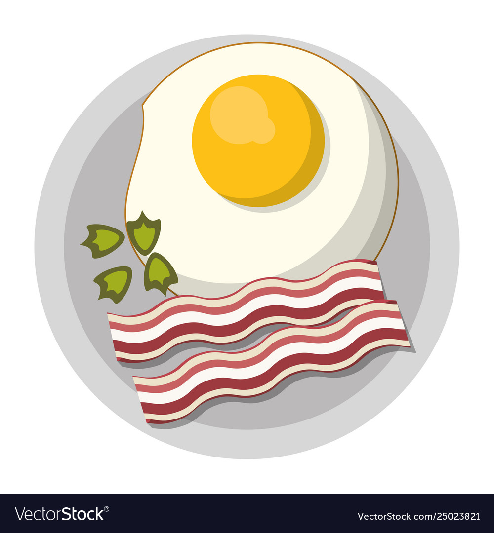 Fried Egg And Bacon On Dish Breakfast Royalty Free Vector