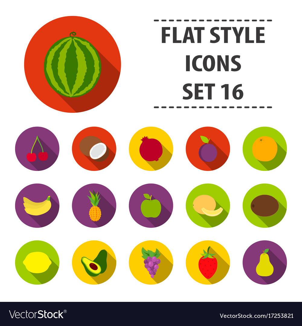 Fruits set icons in flat style big collection