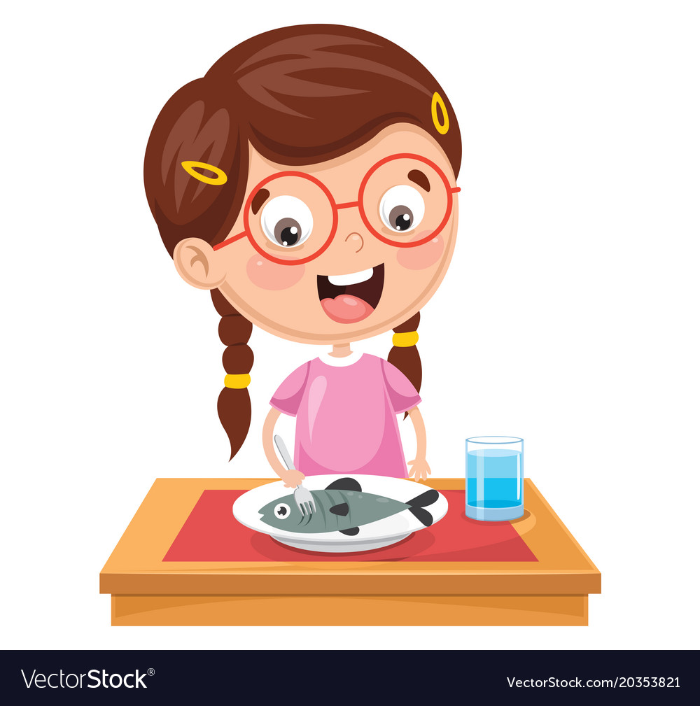 Kid eating fish Royalty Free Vector Image - VectorStock