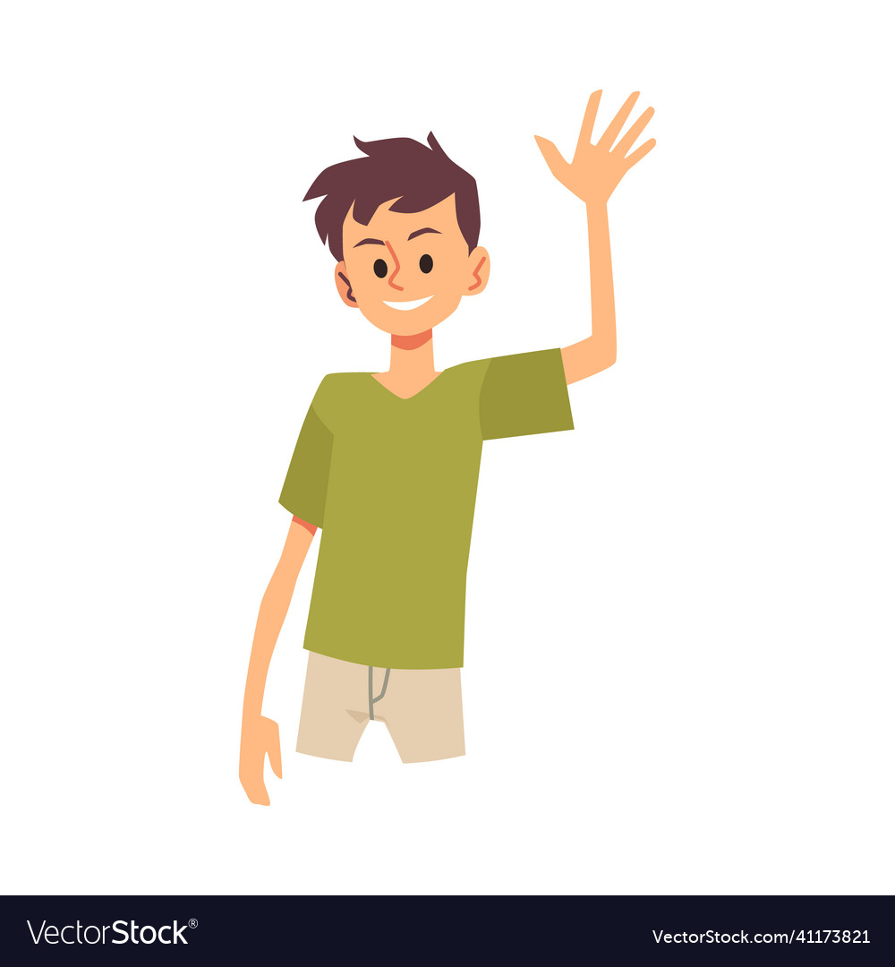 Kid waves his hand to friend or family in flat Vector Image