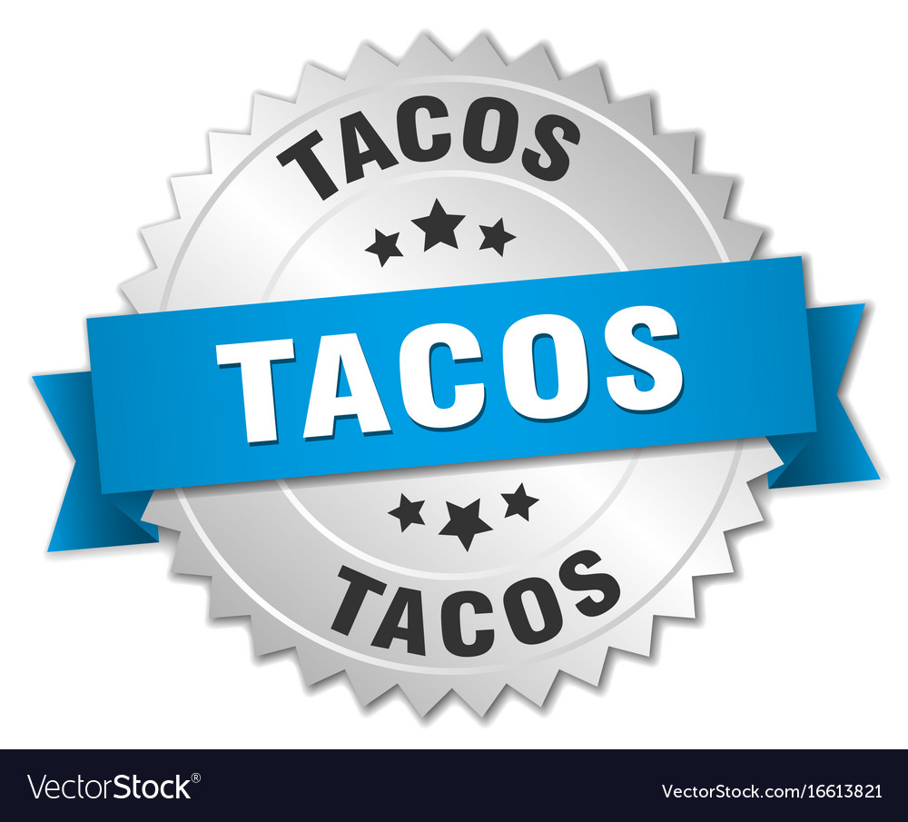 Tacos 3d silver badge with blue ribbon