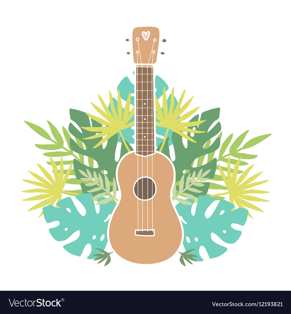 Ukulele and tropical leafs Royalty Free Vector Image