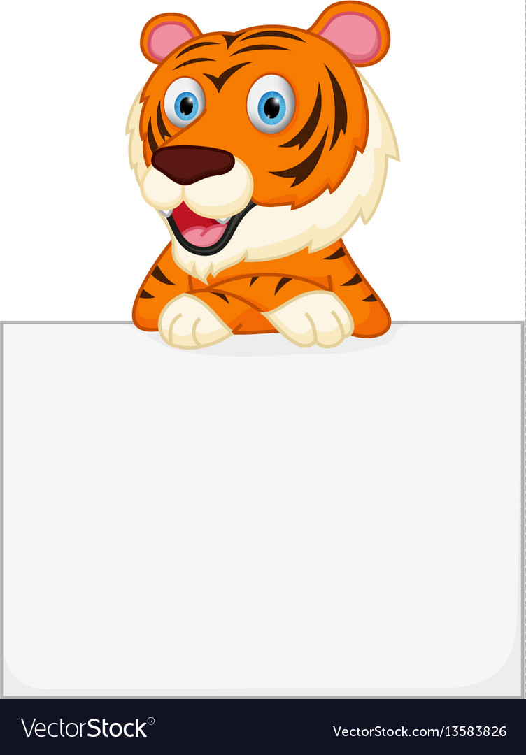 Cute tiger cartoon holding sign Royalty Free Vector Image