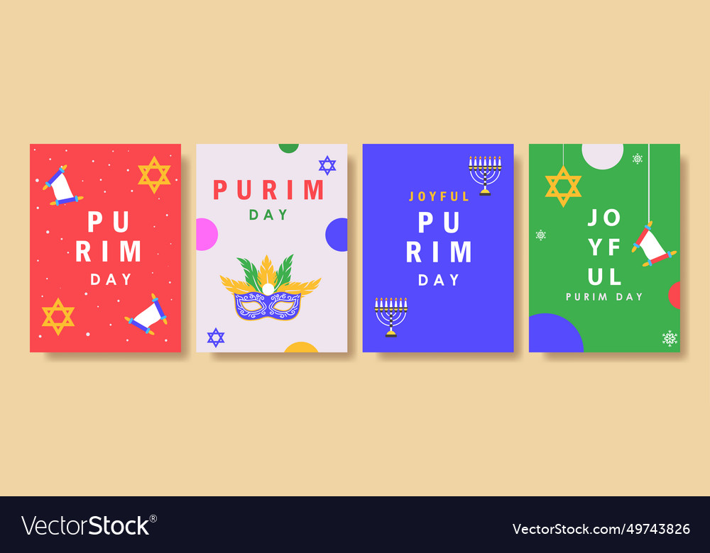 Elegant purim day set of greeting cards posters Vector Image