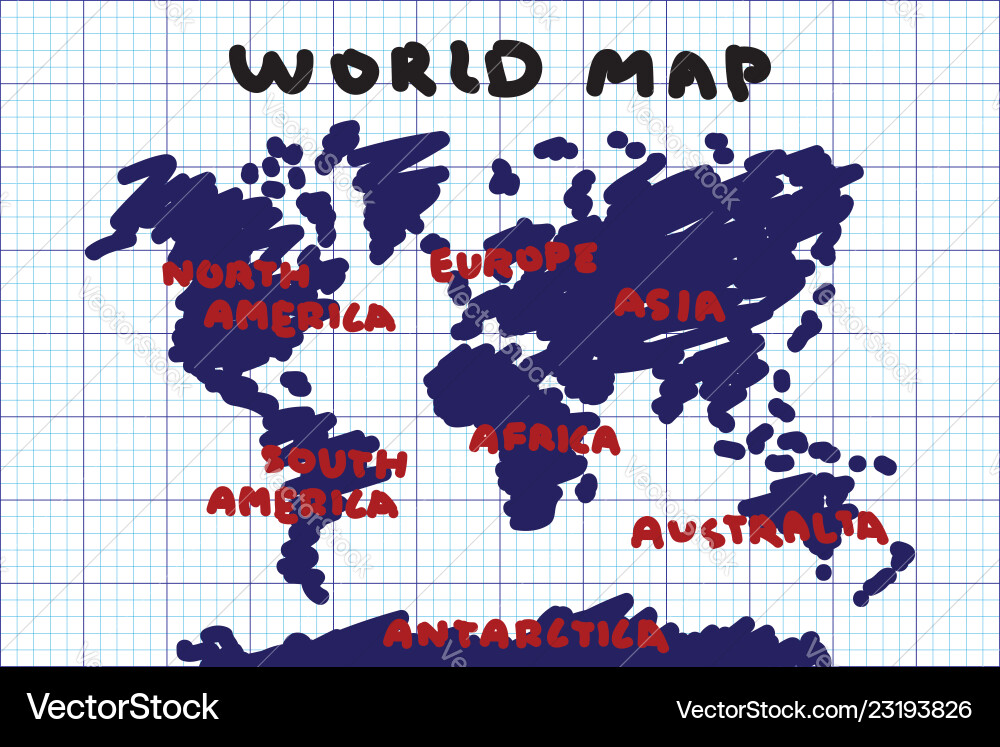 Freehand drawing style world map and continent Vector Image