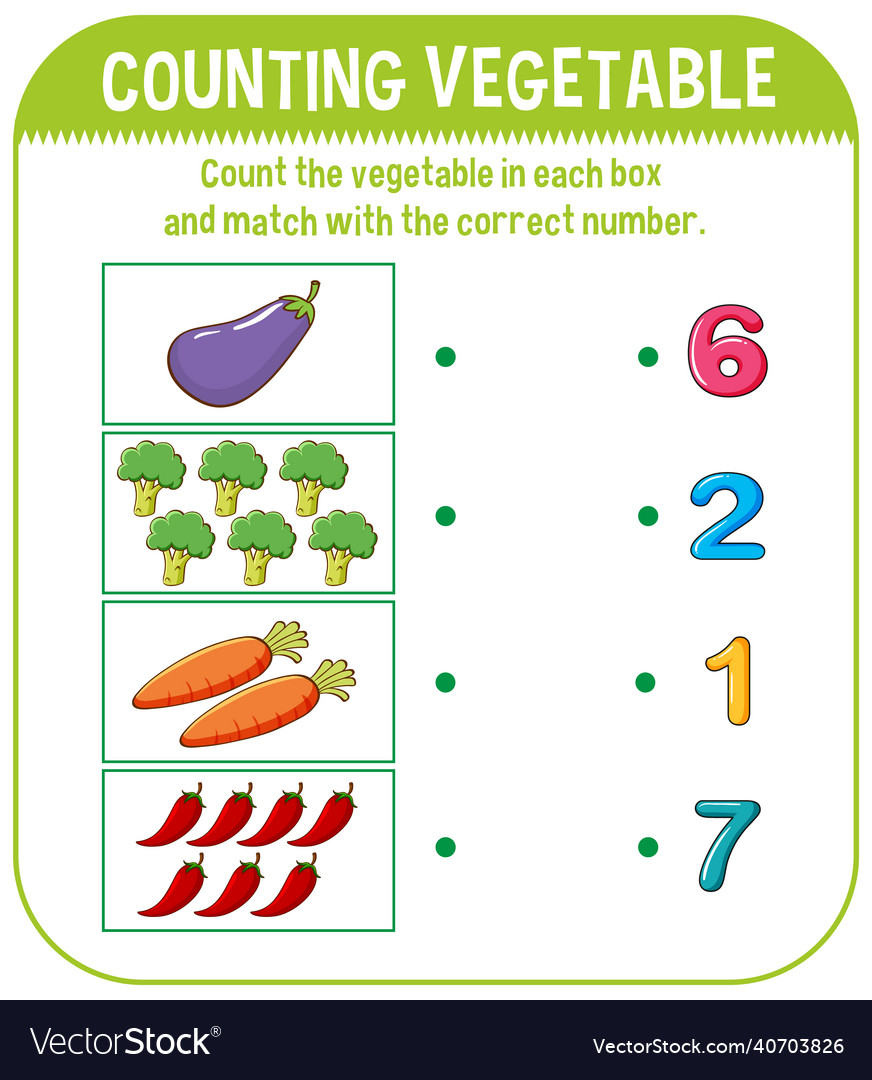 Math game template with counting vegetable Vector Image