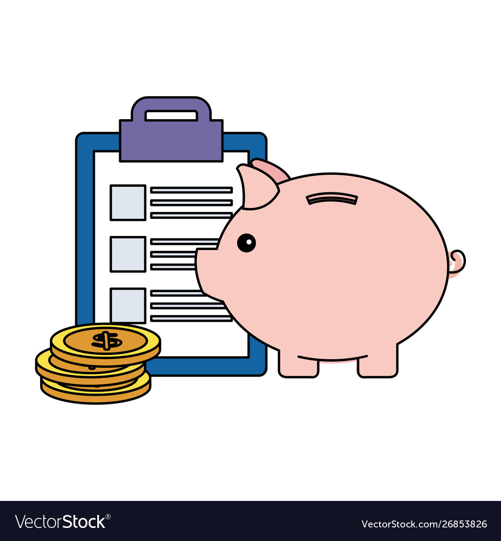 Piggy savings with coins money and checklist