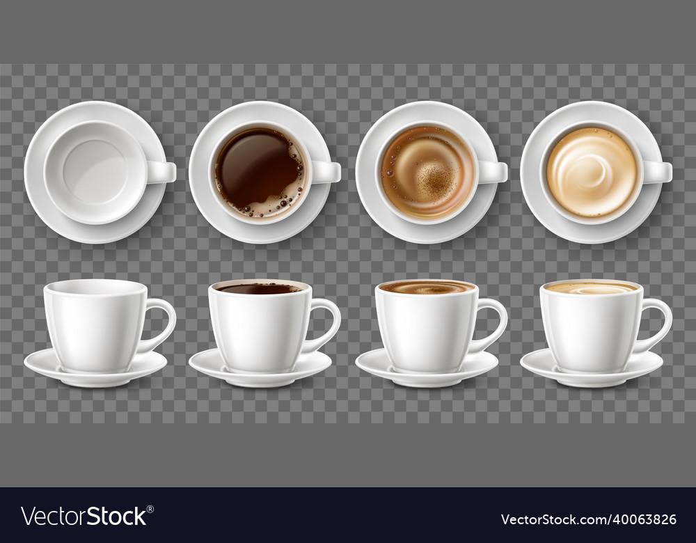 Realistic coffee cups porcelain mugs and saucers Vector Image