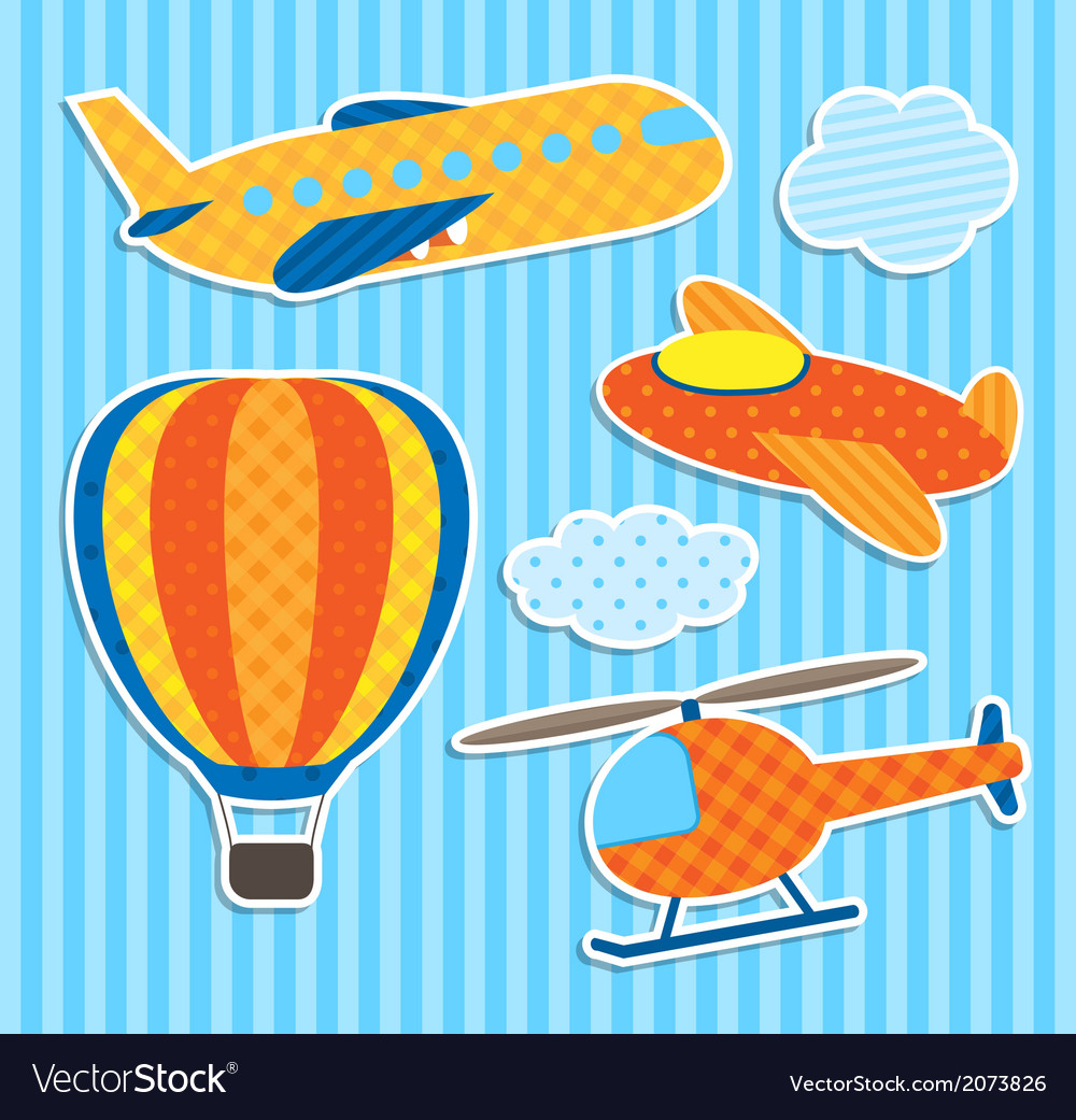 Set of cute colorful aircraft stickers Royalty Free Vector