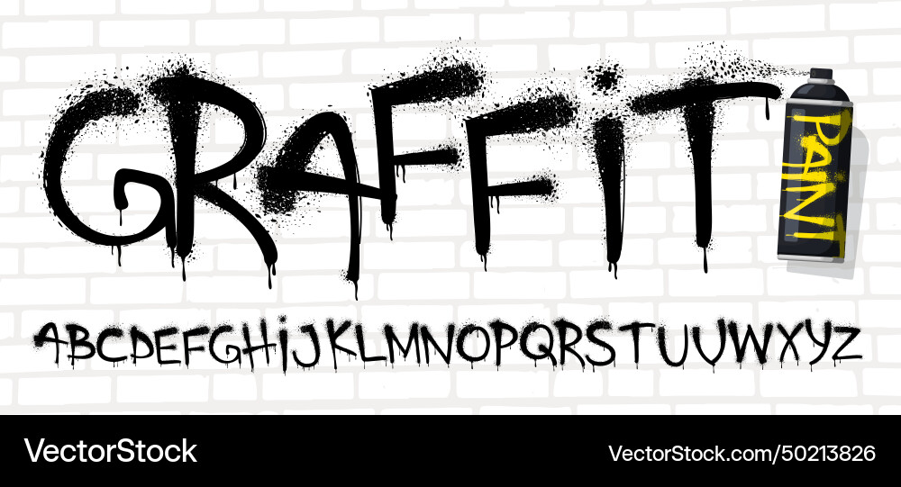 Spray graffiti font urban wall tagging lettering Vector Image