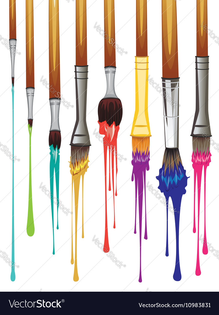 Artist brushes with paint8 Royalty Free Vector Image