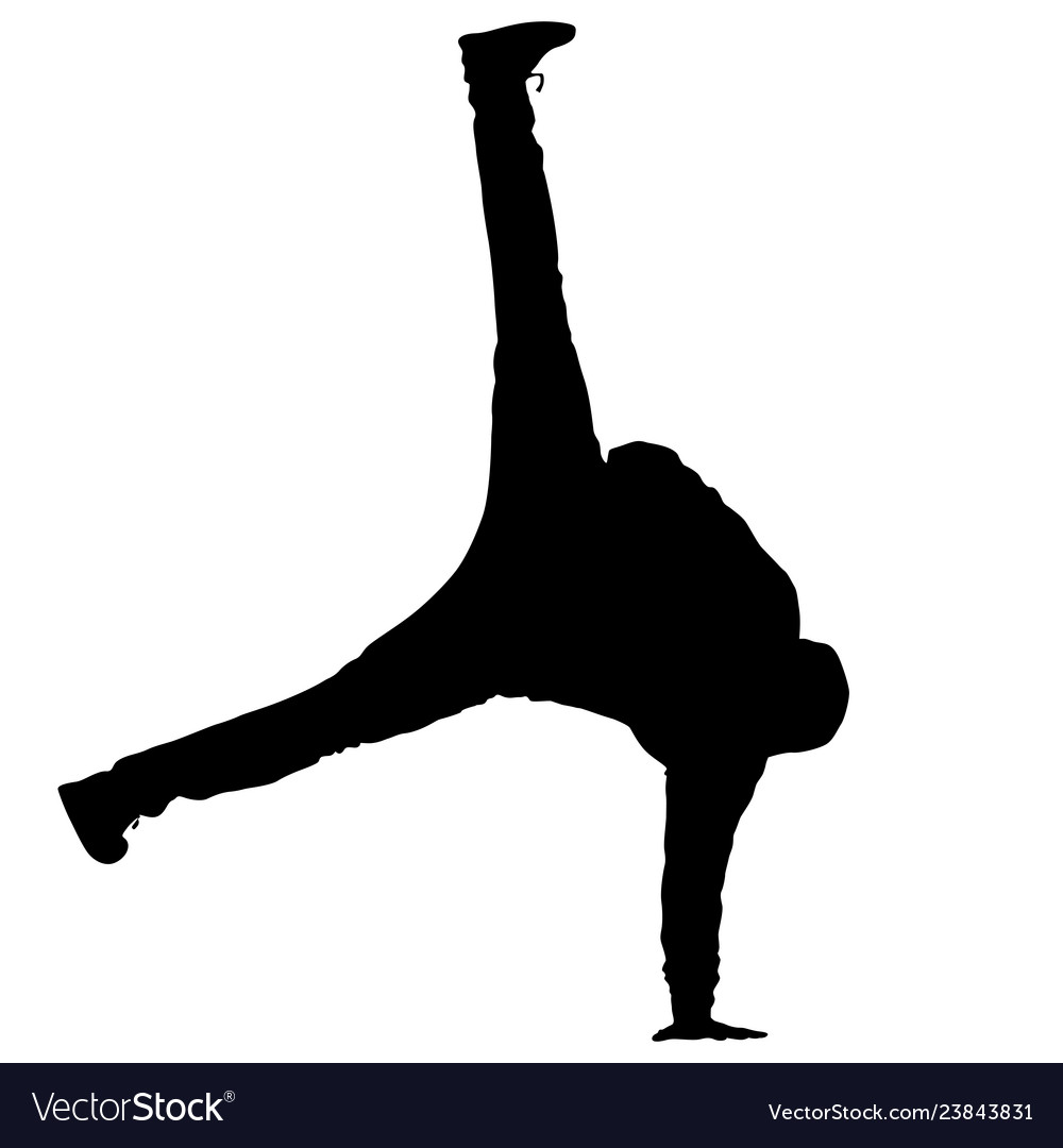 Black silhouettes breakdancer on a white