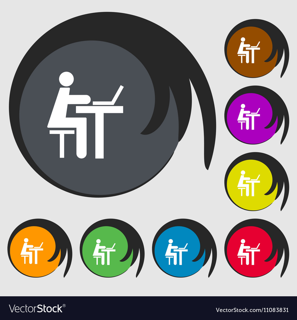 Businessman working on computer icon sign symbols Vector Image