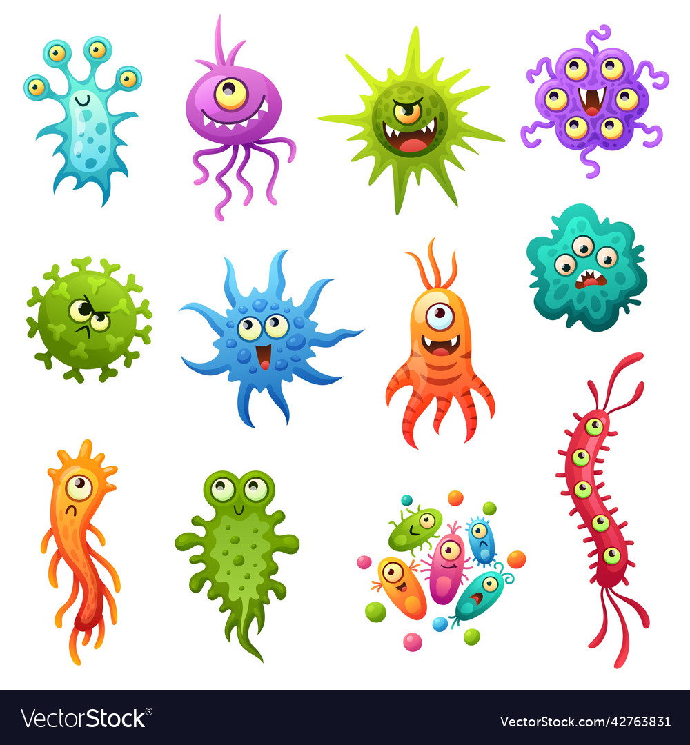 Cartoon viruses germs virus character funny Vector Image