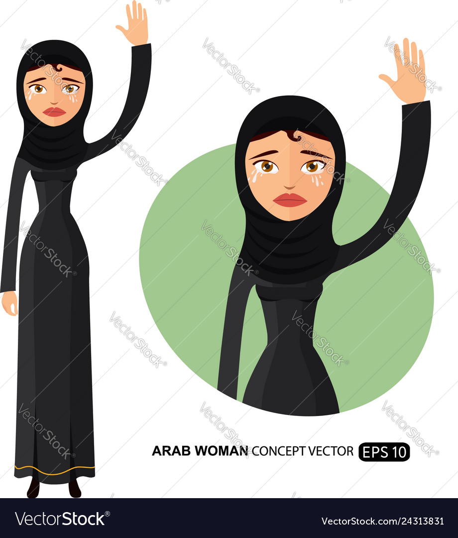 Crying arab business woman waving hand goodbye Vector Image