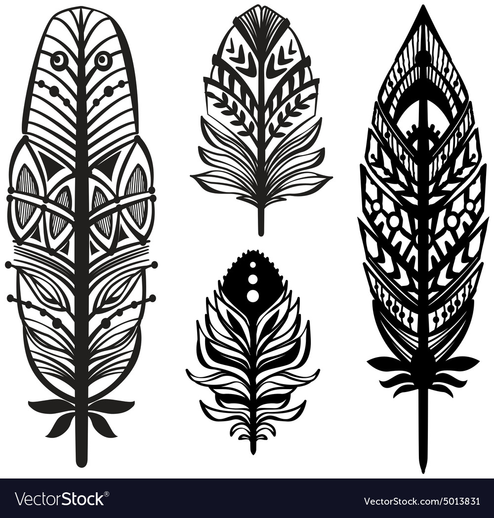 Set of ethnic tribal feathers Royalty Free Vector Image