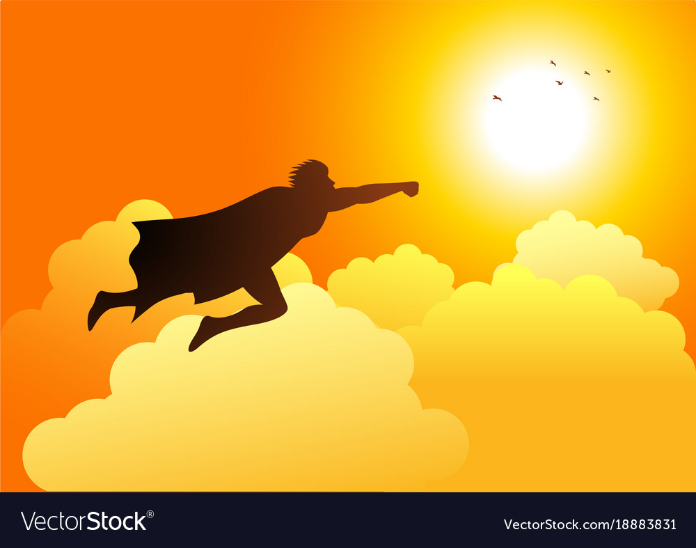 Superhero flying towards the sun Royalty Free Vector Image