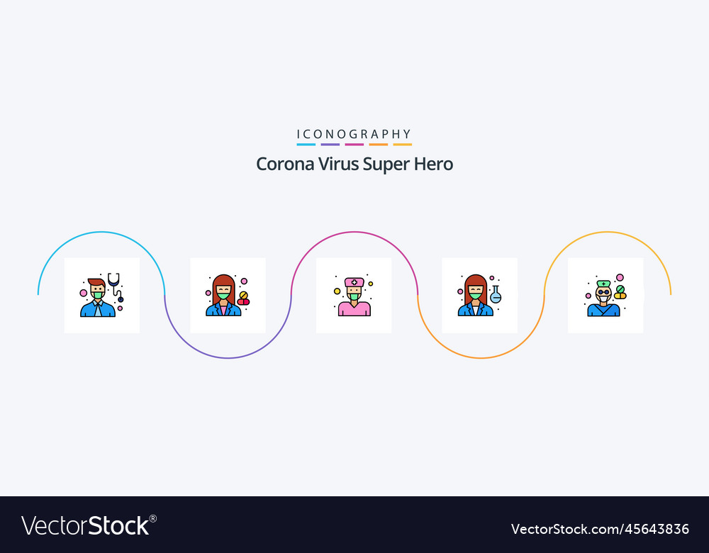 Corona virus super hero line filled flat 5 icon