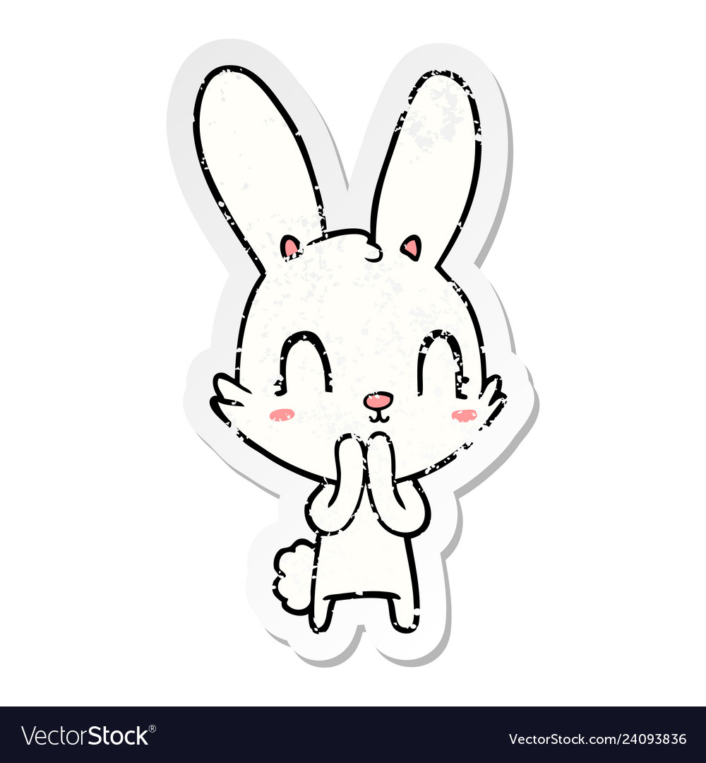 Distressed sticker of a cute cartoon rabbit