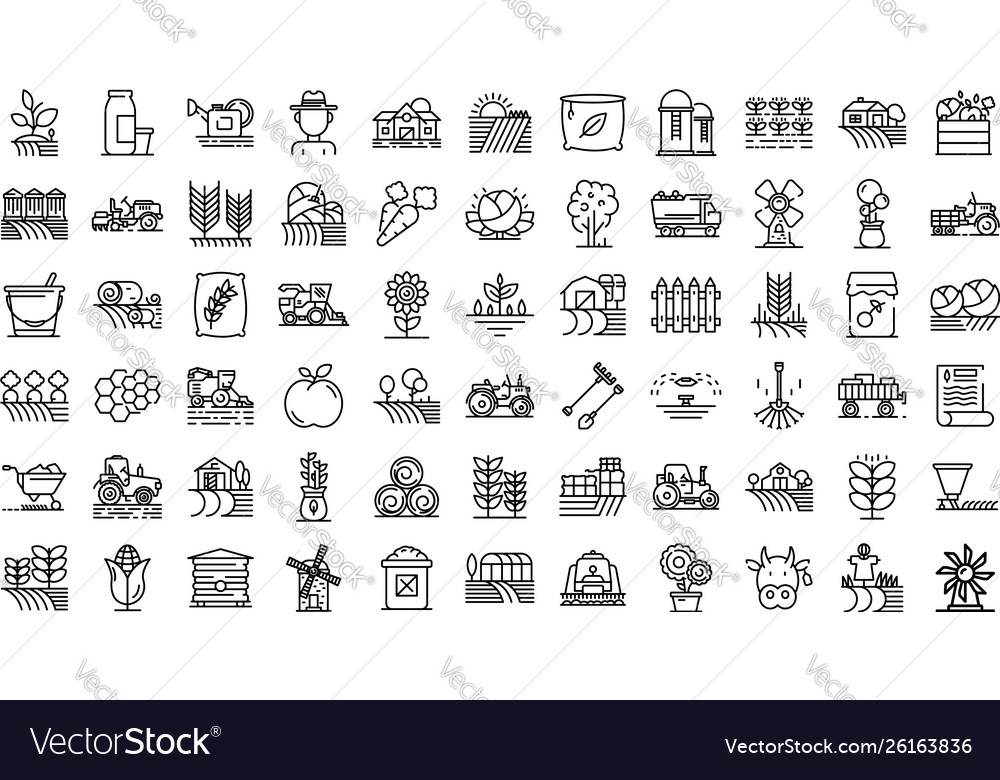 Farmer icons set outline style Royalty Free Vector Image