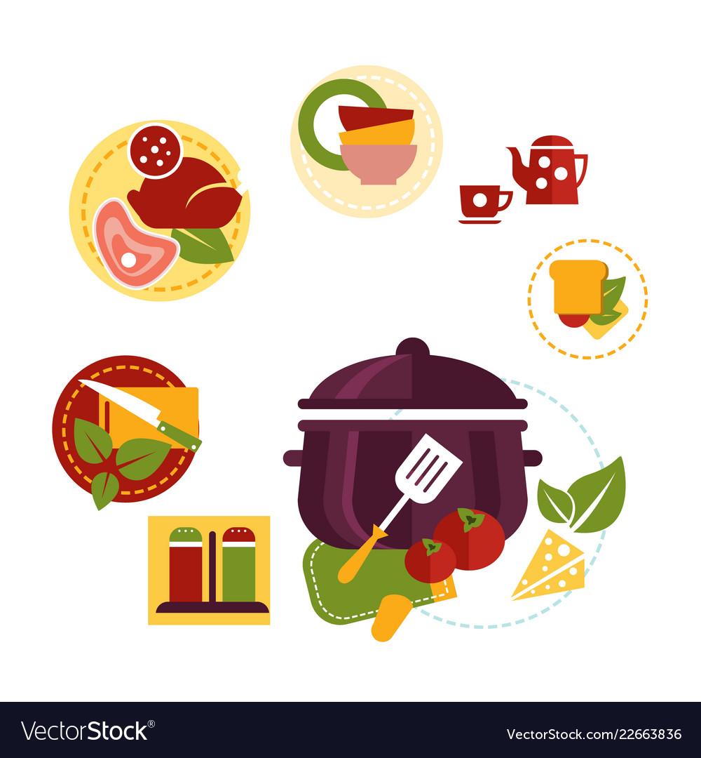 Healthy fresh food depicting cooking process Vector Image