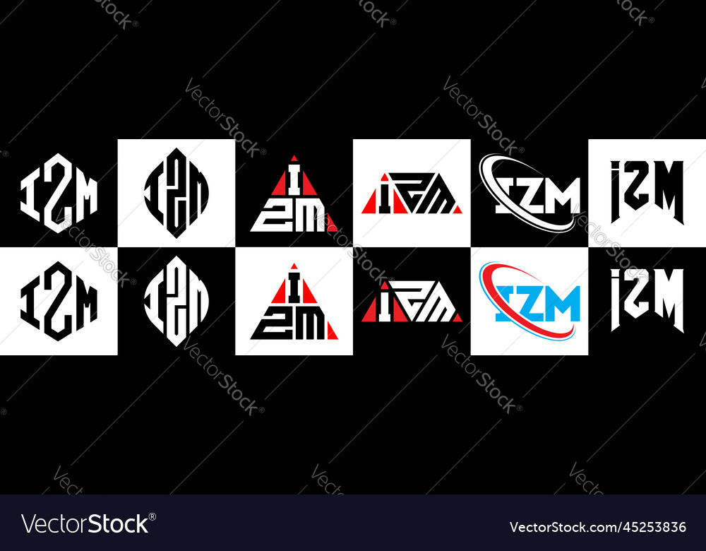 Izm letter logo design in six style polygon Vector Image