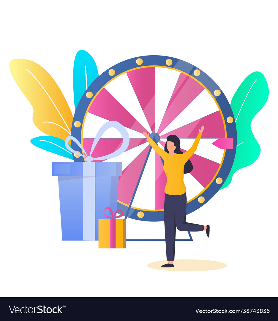 Lucky woman fortune wheel game winner getting Vector Image