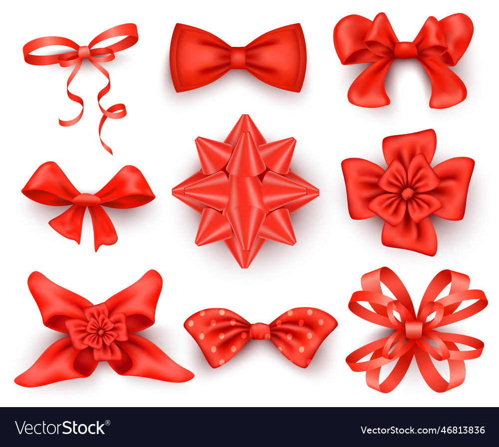 Red bows realistic set Royalty Free Vector Image