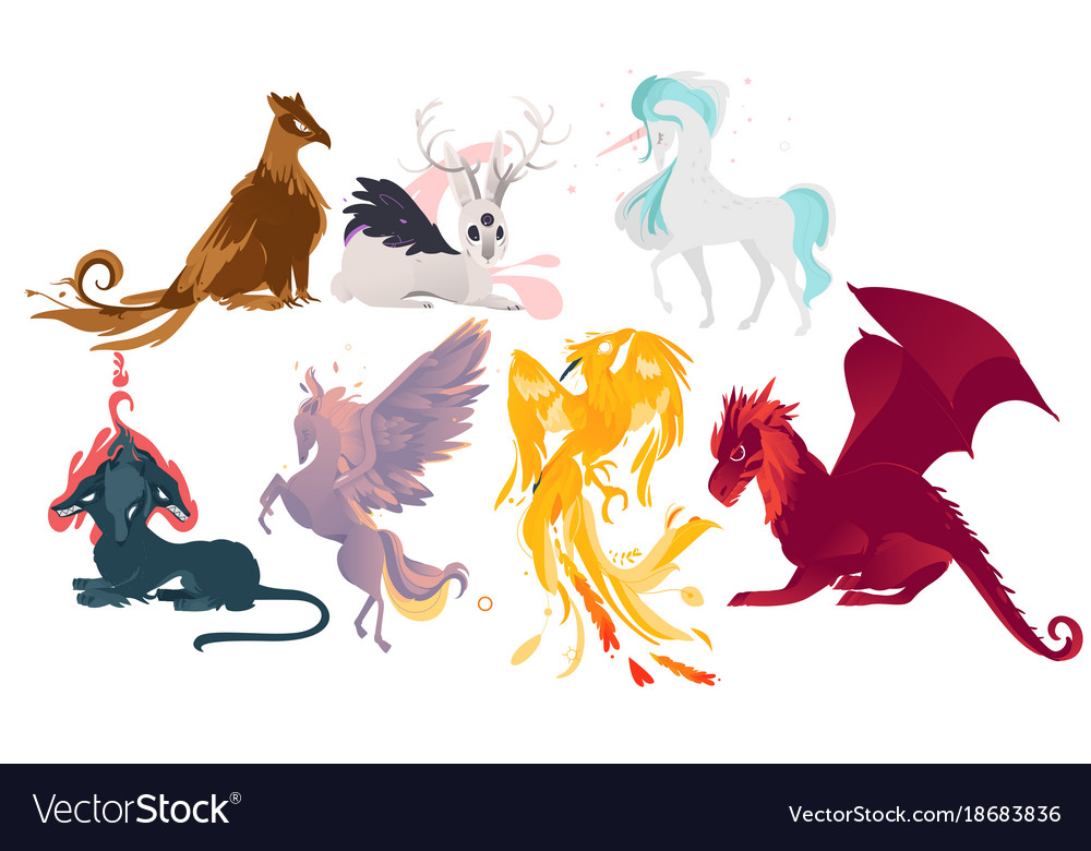 Set of mythical mythological creates and animals Vector Image