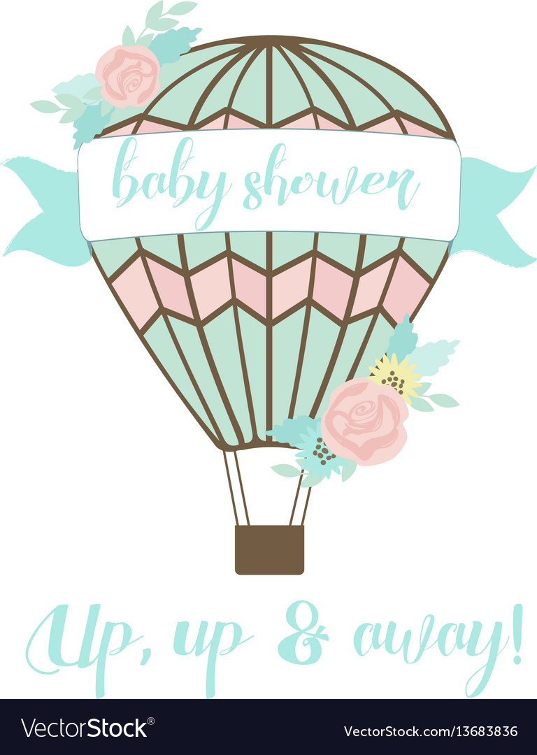 welcoming baby card with air balloon and flowers vector image welcoming baby card