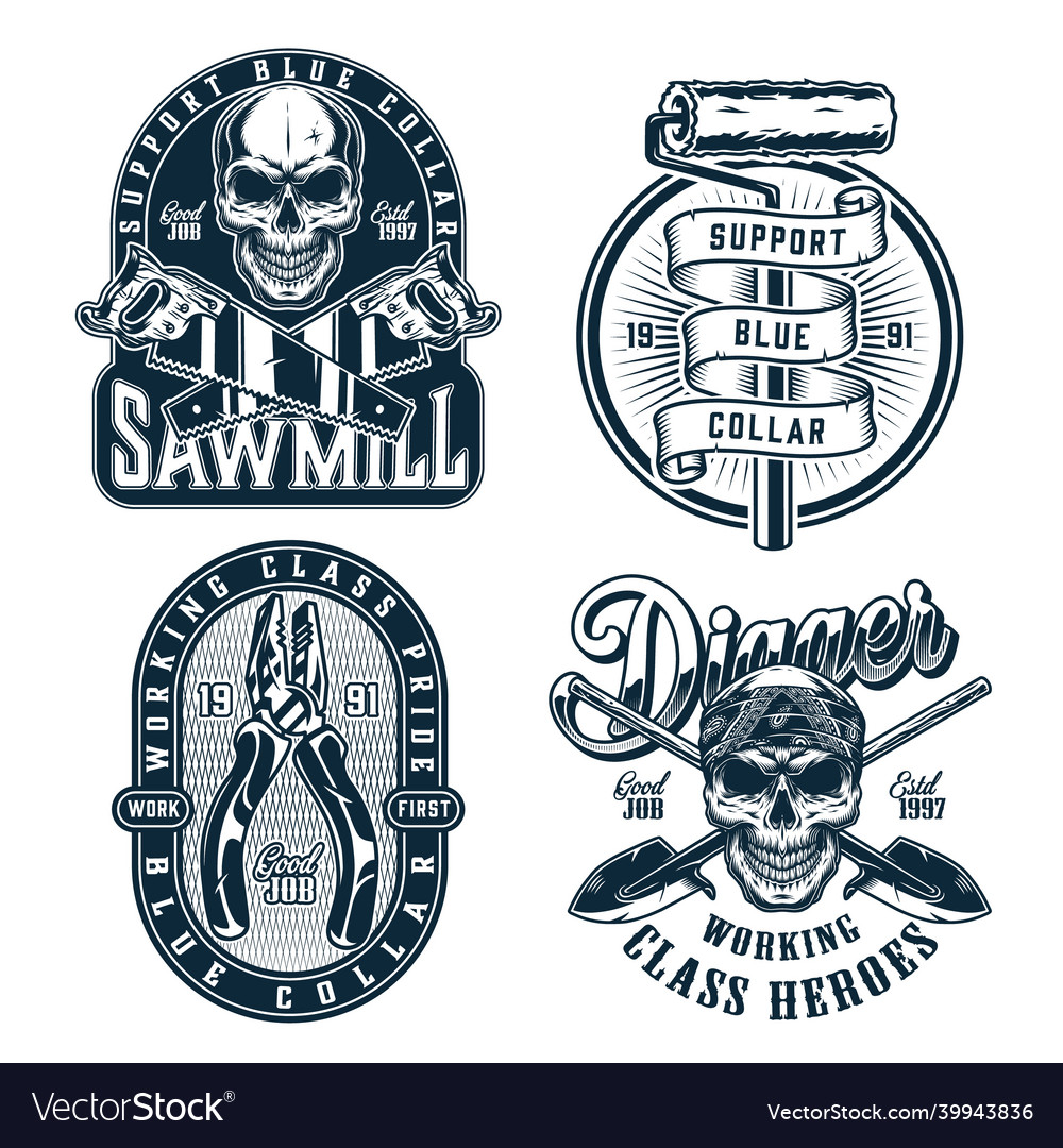 Working class vintage monochrome emblems Vector Image