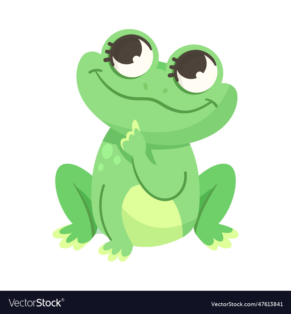 Cute green leaping frog character sitting Vector Image