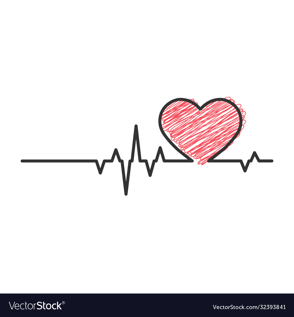 Heart and cardiogram pulse doodle style contour Vector Image