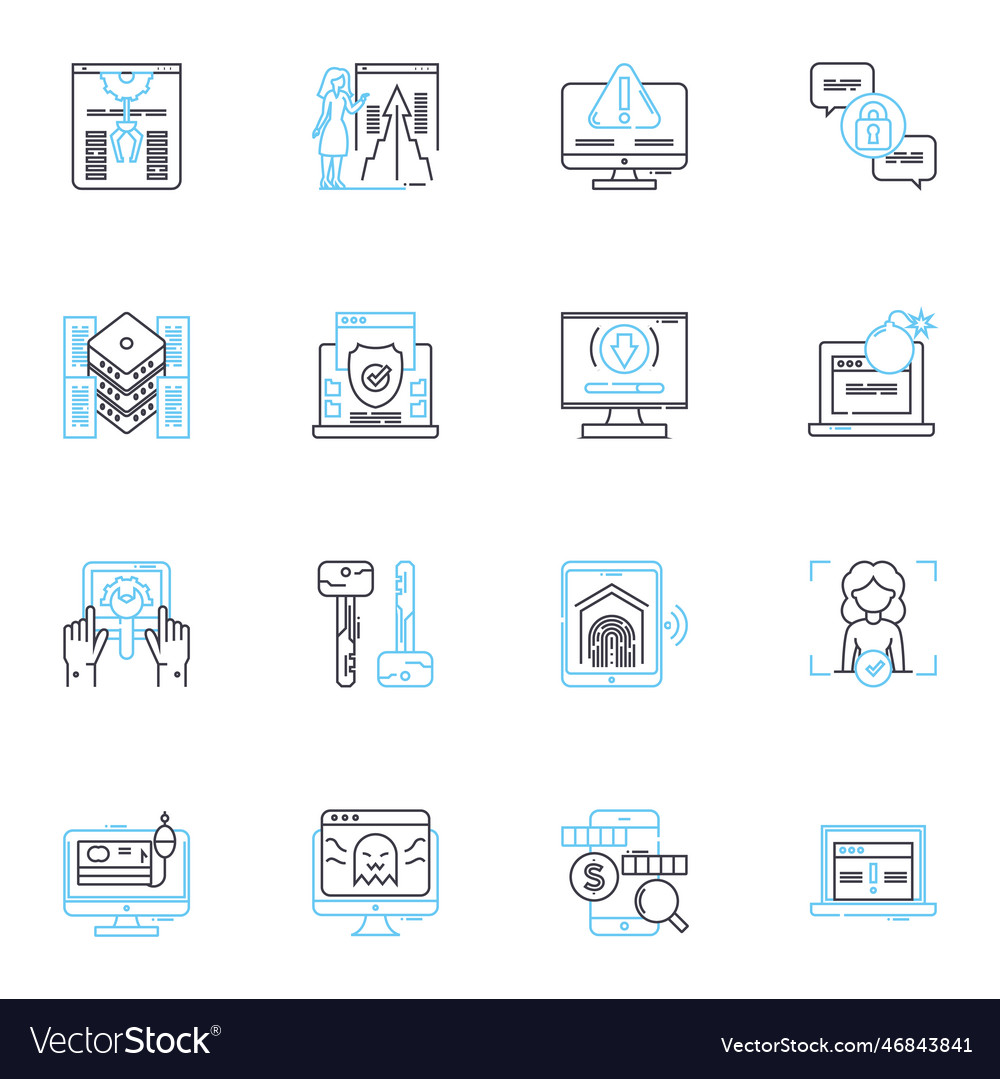 Online security linear icons set encryption