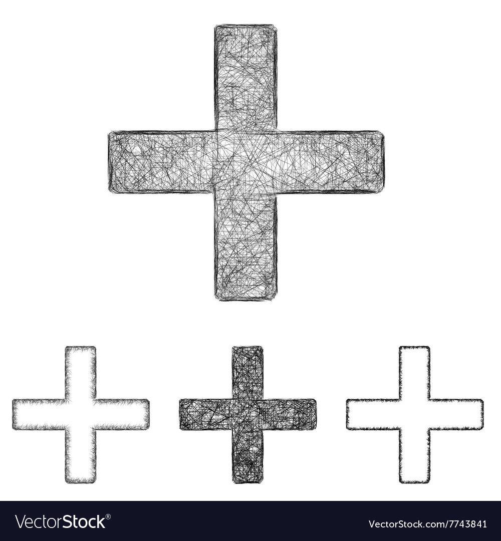 Plus icon set - sketch line art Royalty Free Vector Image