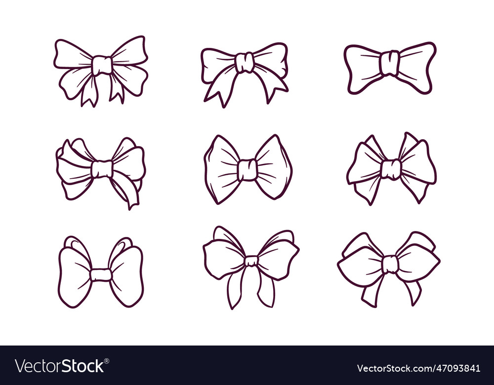 Set of hand drawn bows with ribbon Royalty Free Vector Image