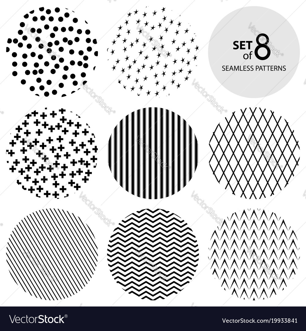 Set of round monochrome seamless patterns