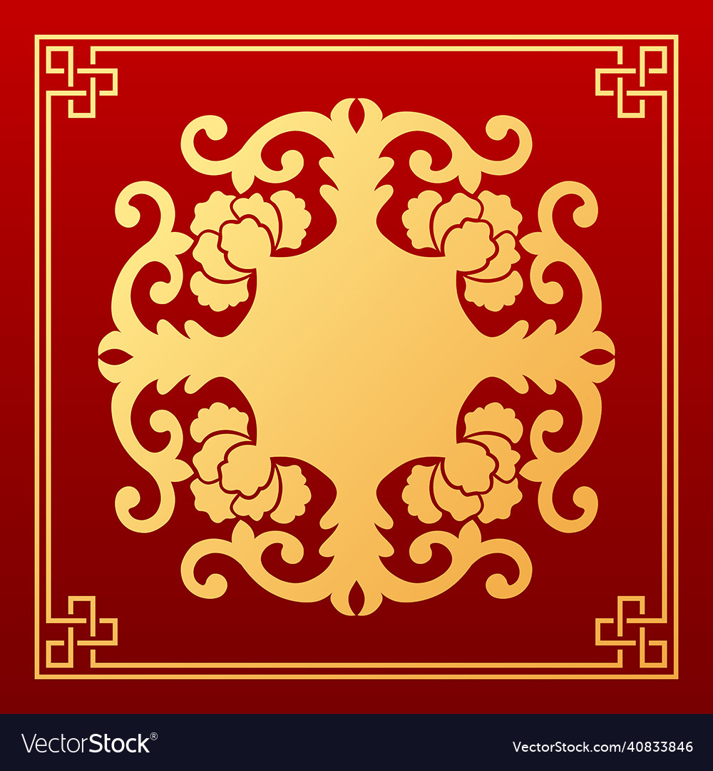 Chinese frame style greeting card design on gold Vector Image